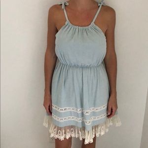 Denim Lt Blue Dress, Lace Trim, Sz Small